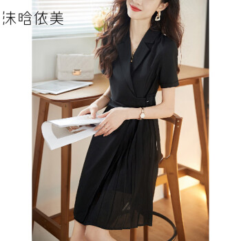 【极简风西装裙】夏季简约气质雪纺轻薄百搭女连衣裙黑色XL	